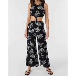 O'Neill Black and Cream Floral Cut-Out Jumpsuit